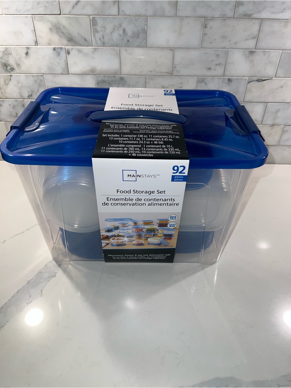 Mainstays 92-Piece Food Storage Containers Set - Blue Lids